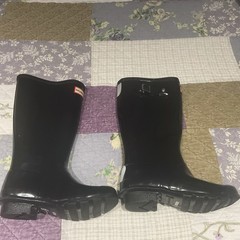 Hunter Original Kids Gloss Black Waterproof Rain Boots US 1B/2G UK 13 EU 32