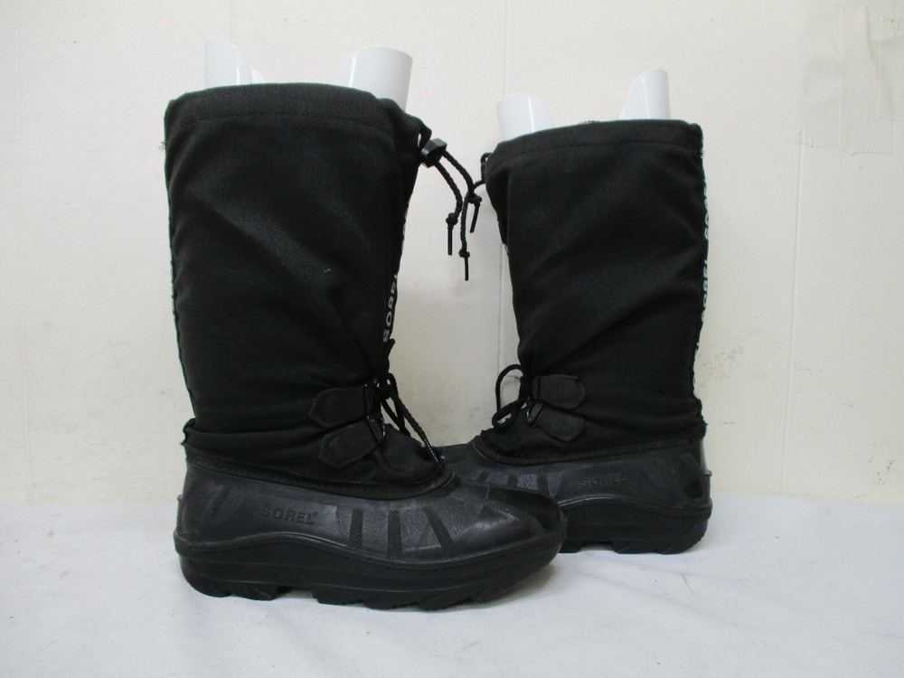 SOREL Canada Black Rubber Canvas Winter Lined Snow Boots Youth Size 4