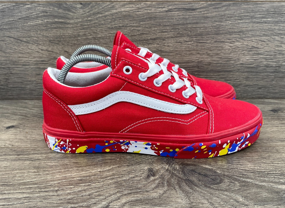 Vans Old Skool Paint Splatter Racing Skate Sneaker Junior 4.5 Red Multi 507452