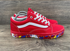 Vans Old Skool Paint Splatter Racing Skate Sneaker Junior 4.5 Red Multi 507452