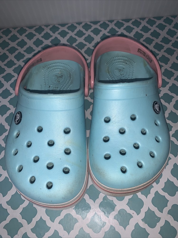 Crocs Crocband Clogs Ice Blue/White/Pink beach shoes J 2