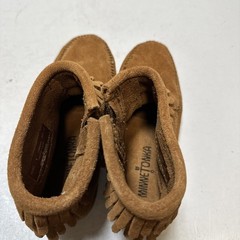 Minnetonka Double Fringe Side Zip Suede Tan Children’s Boots Sz 12