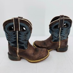 Durango Kids 8” Western Cowboy Boots Brown Blue Genuine Leather Size 12M Horse