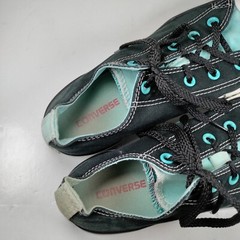 Converse All Star Junior Double Tongue Sneakers Sz 4 Junior Black Aqua Hot Pink