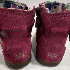 UGG Kids Pink Suede Ankle Bootie Zip Bow Faux Fur Lined Rubber Sole US 6