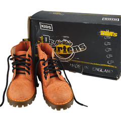 DR MARTENS Leather Boots Kids Vtg 90s Retro Orange Nubuck Size 8 ENGLAND Box Vg