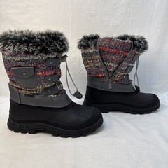 DREAM PAIRS KSnow Grey-Multi Thinsulate WATERPROOF SNOW Boots Girls 5 faux fur