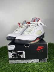 Nike Air Jordan 5 Retro GS Boys Fire Red Size 6Y White Red Leather 440888-102