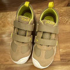 PLAE Nat Unisex Kids Brown/Yellow Leather Hook & Loop Sneakers US 3 EU 34.5