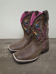 Ariat Quickdraw VentTek Brown Leather Square Toe Cowboy Boots Girls Boys Sz 12