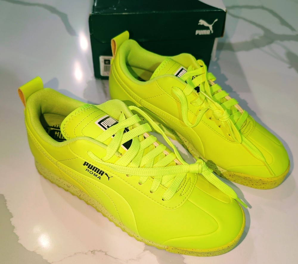 Junior sz 6c Roma Retro Speckle Safety Yellow Puma Sneakers