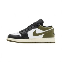 Air Jordan 1 Low Black Toe Medium Olive Grade School Sneakers New 553560-092