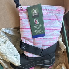 Kamik Rocket2 Waterproof Lined Kids Snow Boots Pink Black White US 2 EU 33/34