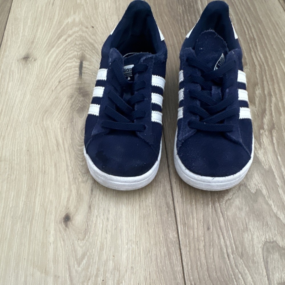adidas Campus Unisex Kids Navy White Suede Sneakers US 9.5K Ortholite BY9598