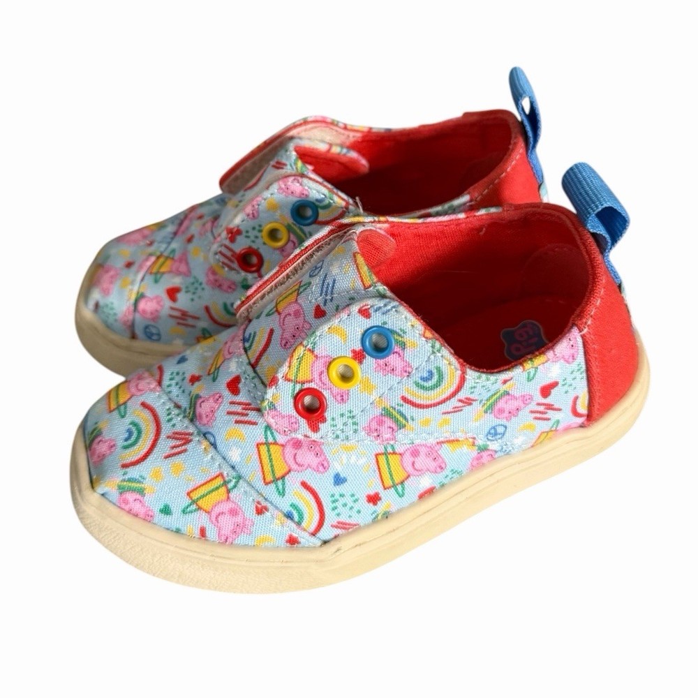 TOMS x Peppa Pig Multicolor Slip-On Canvas Shoes Unisex Kids US 7 Rainbow Design