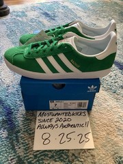 DS 2023 Adidas Gazelle Green Cloud White Gold Juniors Sz 7