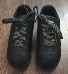 Puma Roma SOLID BLACK w silver sparkle laces Toddlers size 10 c sneakers NICE!