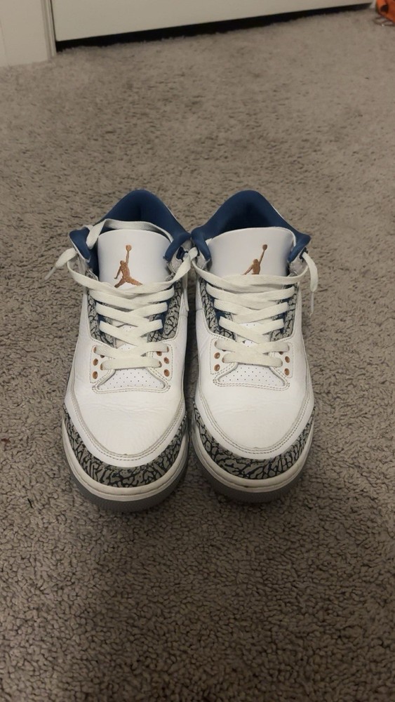 Jordan Air Jordan 3 White Blue Gray Unisex Kids Leather Athletic Sneakers