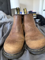 Dr Martens Leonore J Brown Leather Fur Laced Side Zip Kids Ankle Boots Size 2