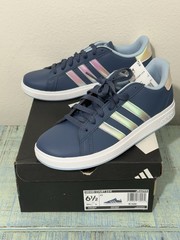 Adidas Grand Court Lifestyle Lace Tennis Shoes Youth 6.5 Ink/White/Clear Sky New