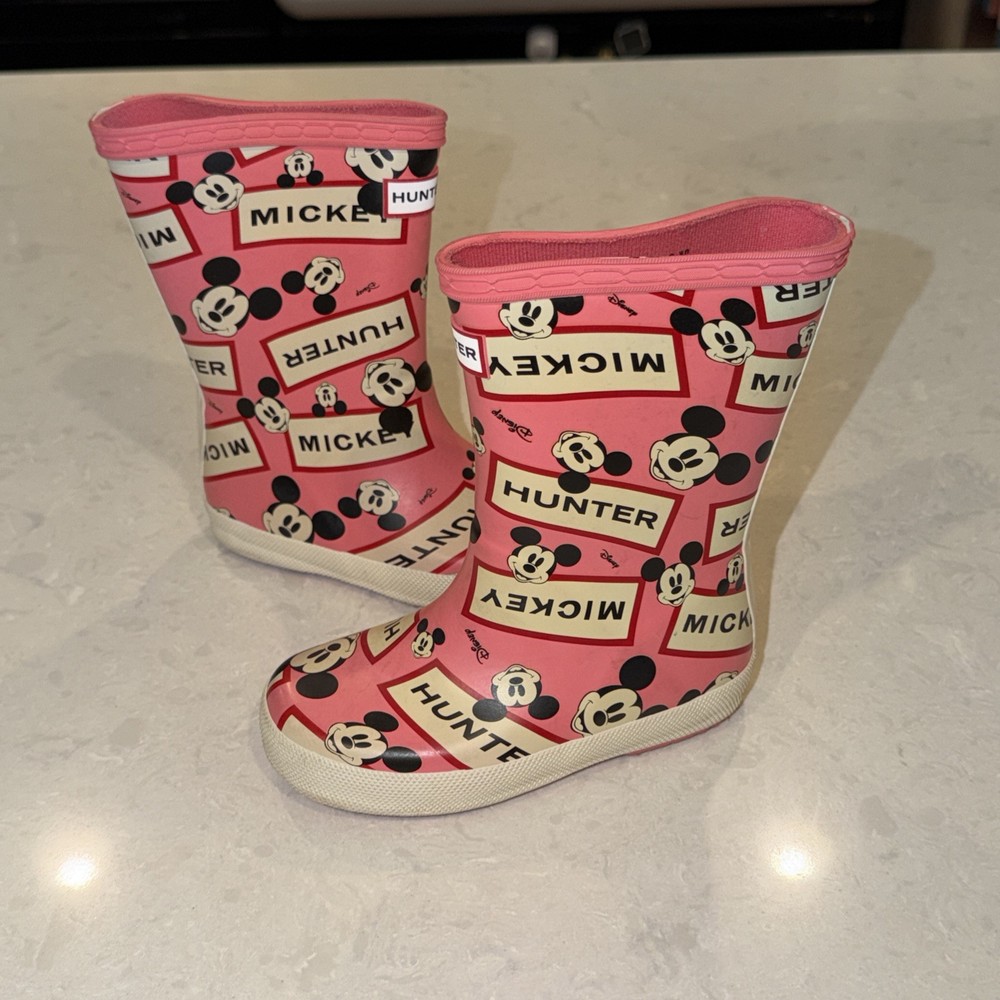 Hunter x Disney Mickey Mouse Rain Boots UK 8 US 10G Pink Wellies