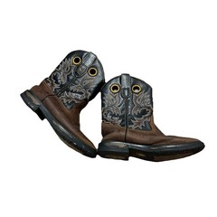 Dan Post Cowboy Buckaroo Square Toe Boots Size Youth 5.5 D Brown Leather Western