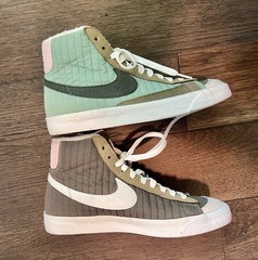 Nike Blazer Mid ‘77 GS Patchwork Green Suede Sequoia Quilted Sneakers 7Y W 8.5