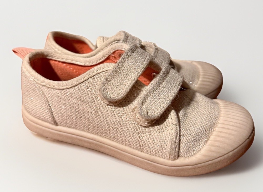 Cat & Jack Unisex Kids Sneakers Ivory Canvas Hook & Loop Adjustable Strap 9