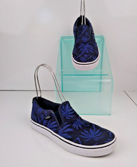 Vans Classic Slip-On Sneakers Navy Blue Palm Trees Youth Size 4.5