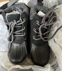 FabKids Size T5 Boots Black, Sweater Cuff Duck Boot, Toddler