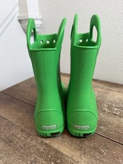 CROCS Kids‘ Handle It Rain Boots Size J-3 Green Waterproof EVA Reflective 12803