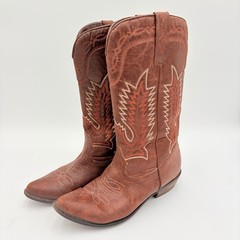 Coconuts Youth Western Cowboy Boots Brown Red Embroidered Pull On Size 5M