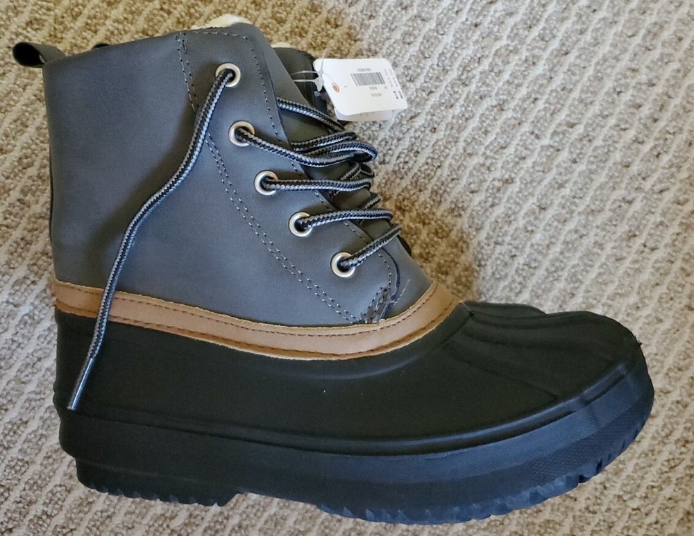 Gymboree Faux Leather Lined Duck Boots Kids Size 1 Grey Black