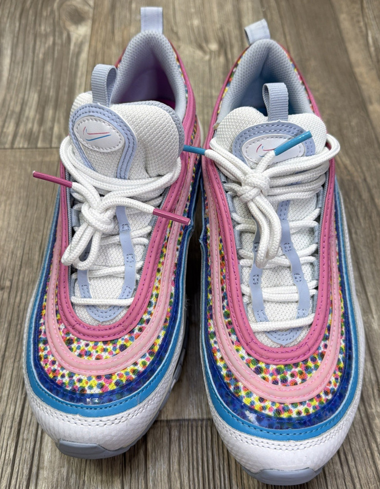 Nike Air Max 97 SE White Blue Lightning Kids Sneakers 6.5Y DV7550-100
