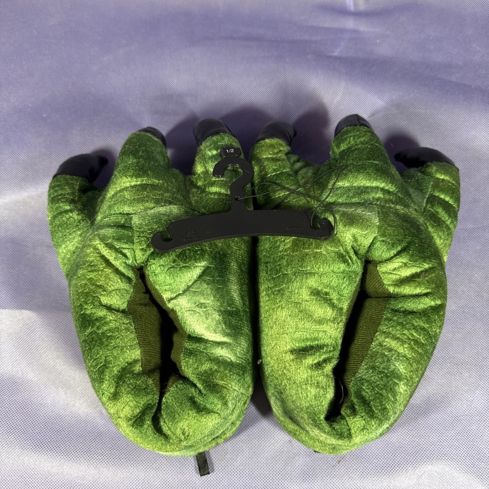 Pair Falls Creek Green Dinosaur Monster Reptile Claws Slippers Kid Size 1/2 PP