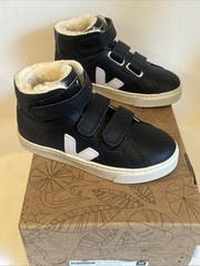 Veja Small Esplar Mid Fur-lined Leather Kids Sneakers Size 12