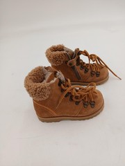 Combat Boots Kids Size 8.5 Brown Faux Suede Fur Lined Ankle Zip Winter Cozy
