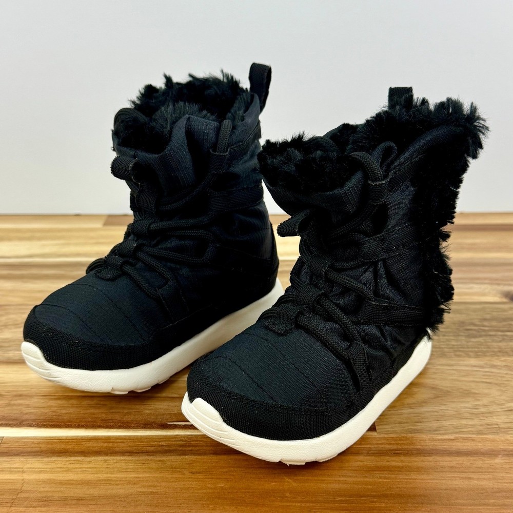 Nike Winter Boots Faux Fur Trim Pull On Black Toddler Size 6C