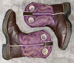KIDS DURANGO SIZE 1 LEATHER WESTERN BOOTS PURPLE & GOLD SQUARE TOE