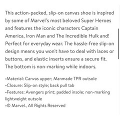 Marvel Avengers Canvas Slip On Shoes with Captain America, Hulk, Iron Man Size 2