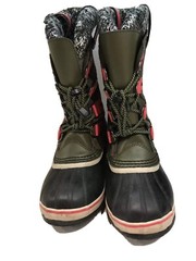 SOREL WATERPROOF BOOTS REMOVABLE INSERTS LEATHER OLIVE GREEN PINK Size 4 Youth