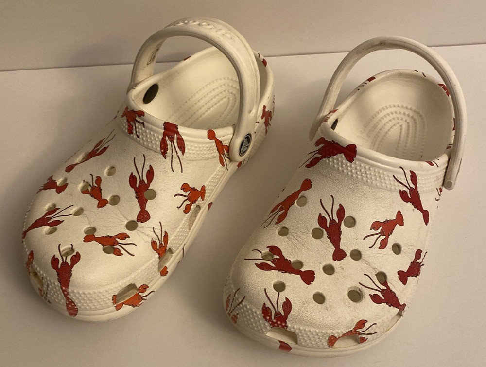 Kids J2 LOBSTER Crocs White Red classic clog Beach nautical