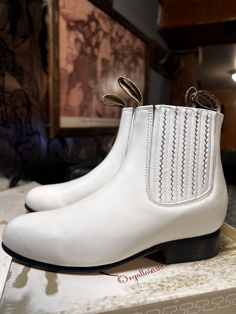 Kid’s Bone White Ankle Youth Boots Botin Charro US 13 1/2 Mex 20 1/2 western