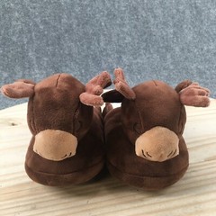 Moose Slippers Kids L9-10 Comfort Slip On Flats Faux Fur Lined Brown Fabric