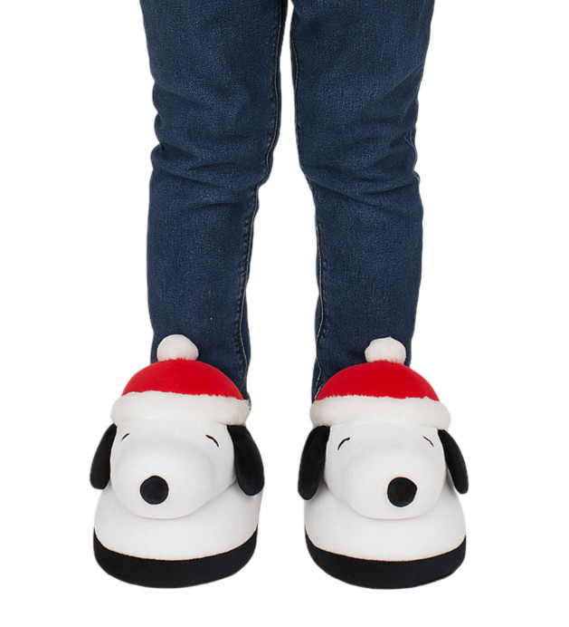 Peanuts Snoopy 3D Christmas Scuff Slippers Toddler 9/10 Plush Santa Slip-Ons New