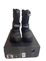 SOREL Children’s Flurry Boots Snow Mid Calf Insulated Black Red Size 10