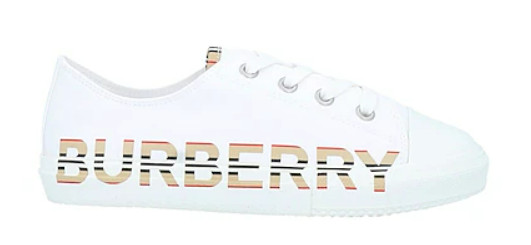 Kids Burberry Icon Stripe Logo Print Cotton white Gabardine Sneakers size 31 32