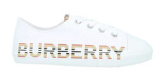 Kids Burberry Icon Stripe Logo Print Cotton white Gabardine Sneakers size 31 32