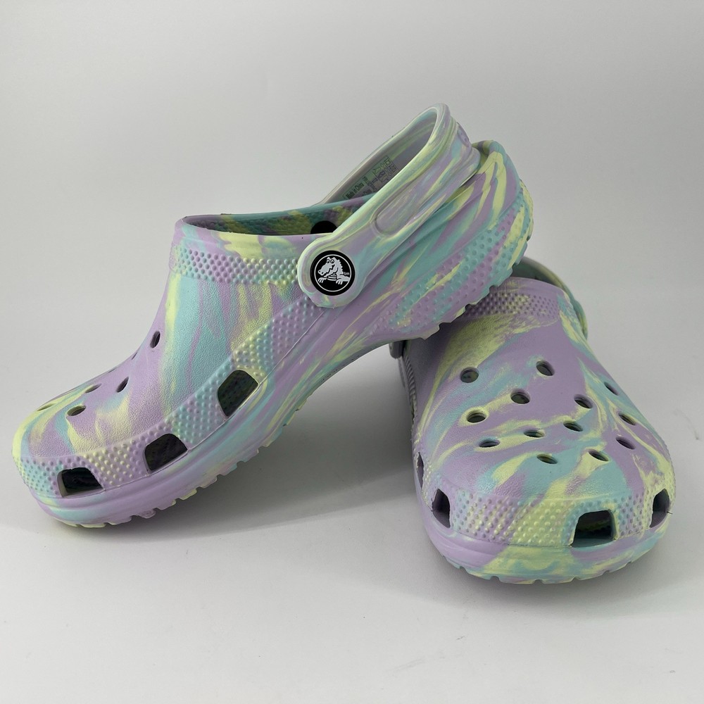 Crocs Classic Marbled Clogs Purple Mint Green Yellow Size Juniors J 3 No Defects