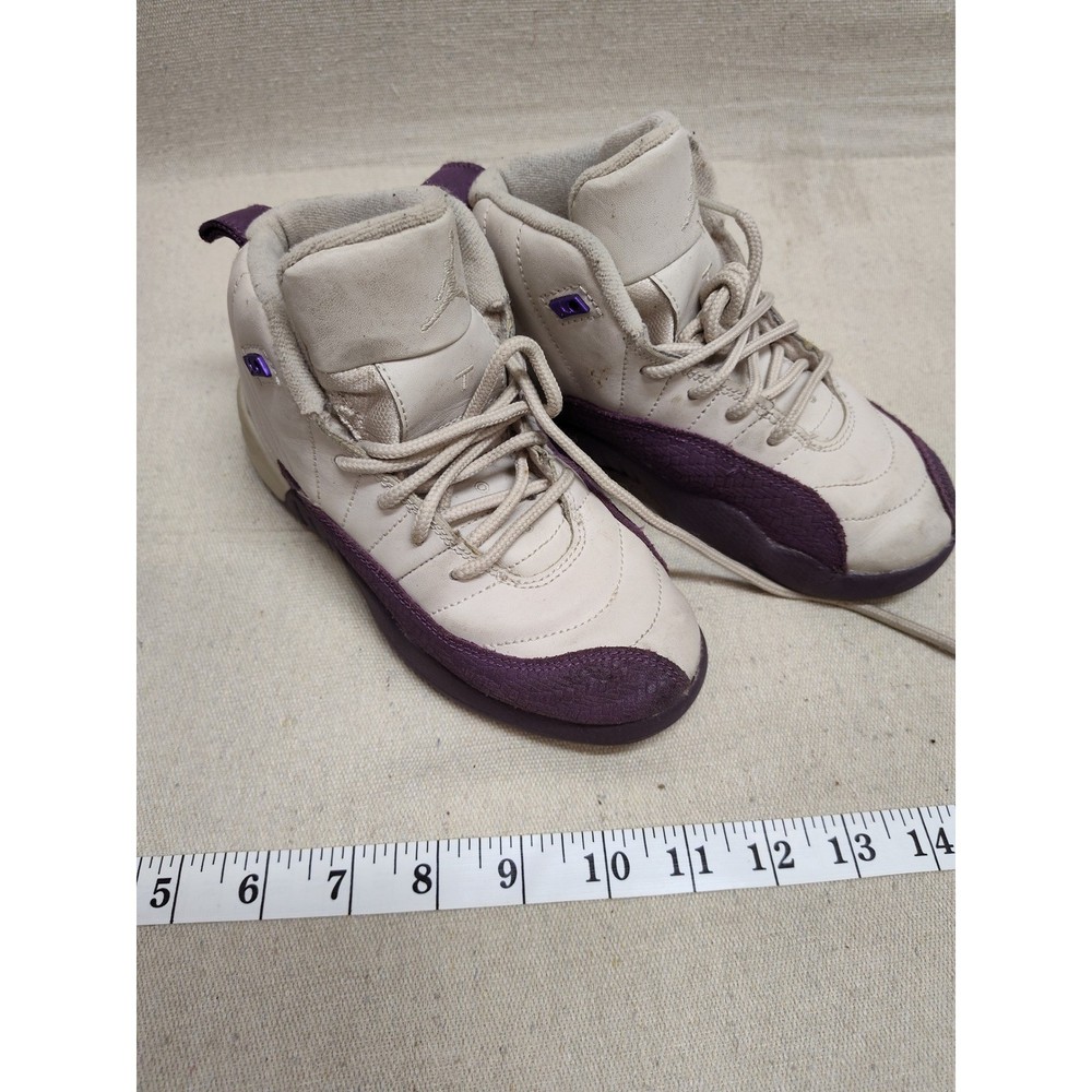 Jordan 12 Retro Desert Sand Pro Purple Kids Shoes 13C 510816-001 Tan High Top
